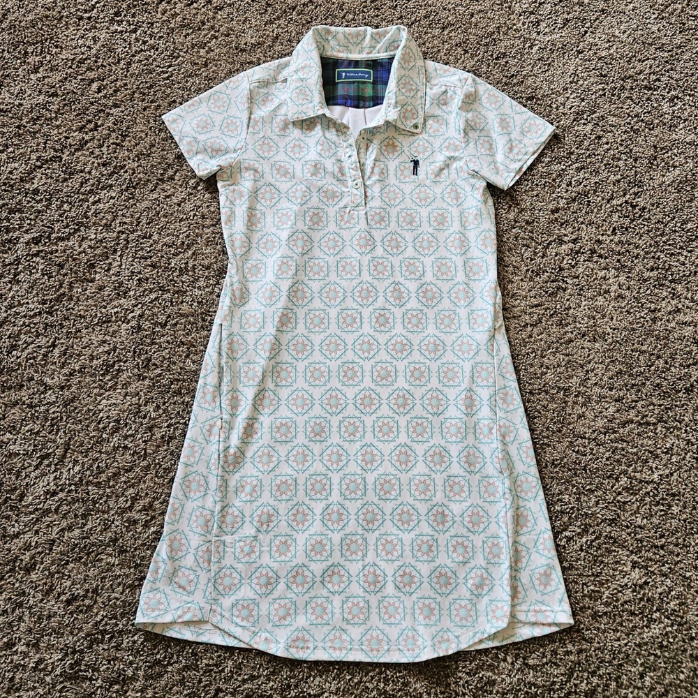 William Murray‎ Golf Dress Womens XS Teal Geometric Floral Polo Short Sleeve